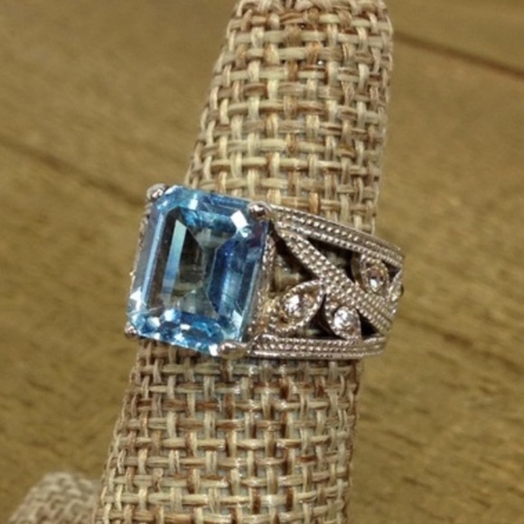 Syn - Beautiful Vintage Sterling Silver 925 Blue Spinel Emerald Cut Ring.  Siz… - Picture 5 of 7